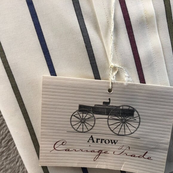 NWT Arrow Carriage Trade Men Dress Shirt Sze 15.5 Neck White Striped Button-Down - Picture 3 of 6